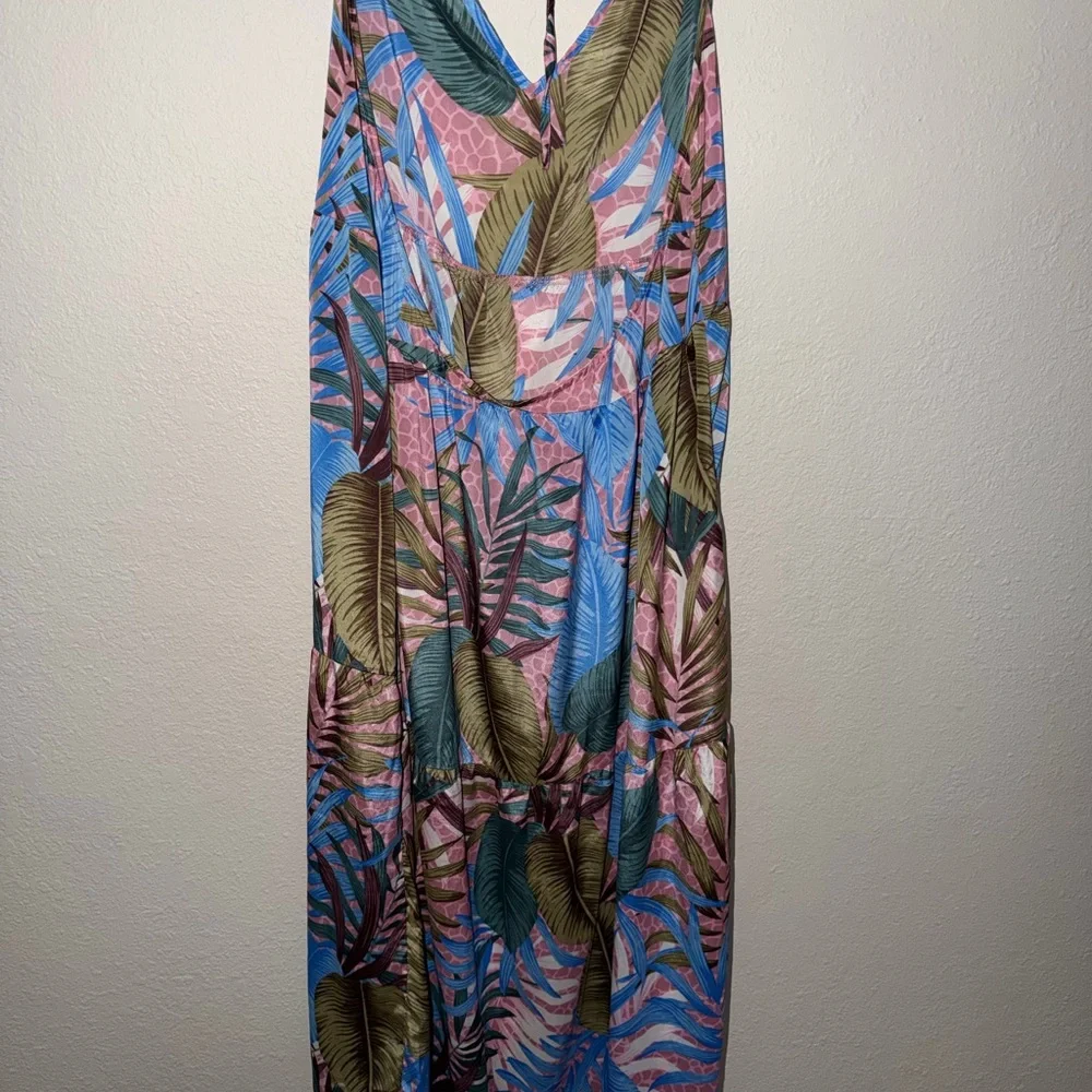 New never worn ASOS Blue and Pink Leaf Print Dress - Picture 4 of 7